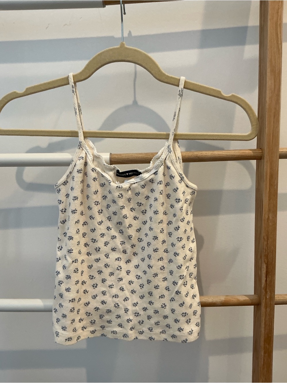 Brandy Melville Cream Cami with Blue Floral Print